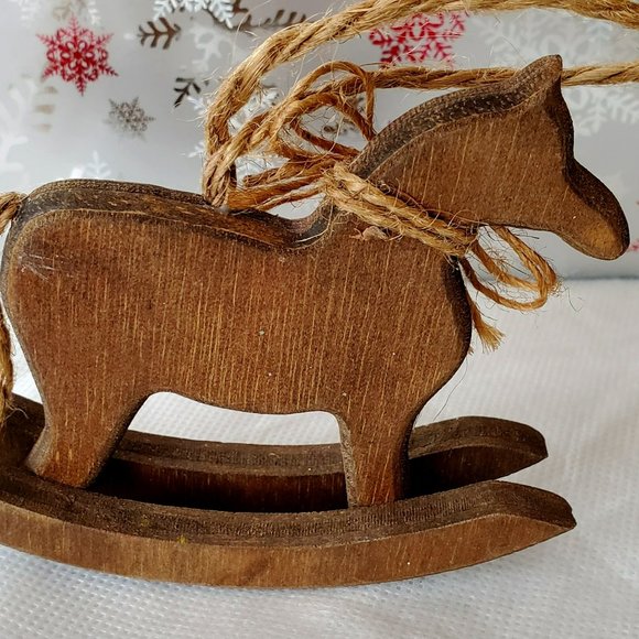Vintage "Midwest" Taiwan Wooden Rocking Horse w/ Heart Christmas Ornament - Picture 4 of 8
